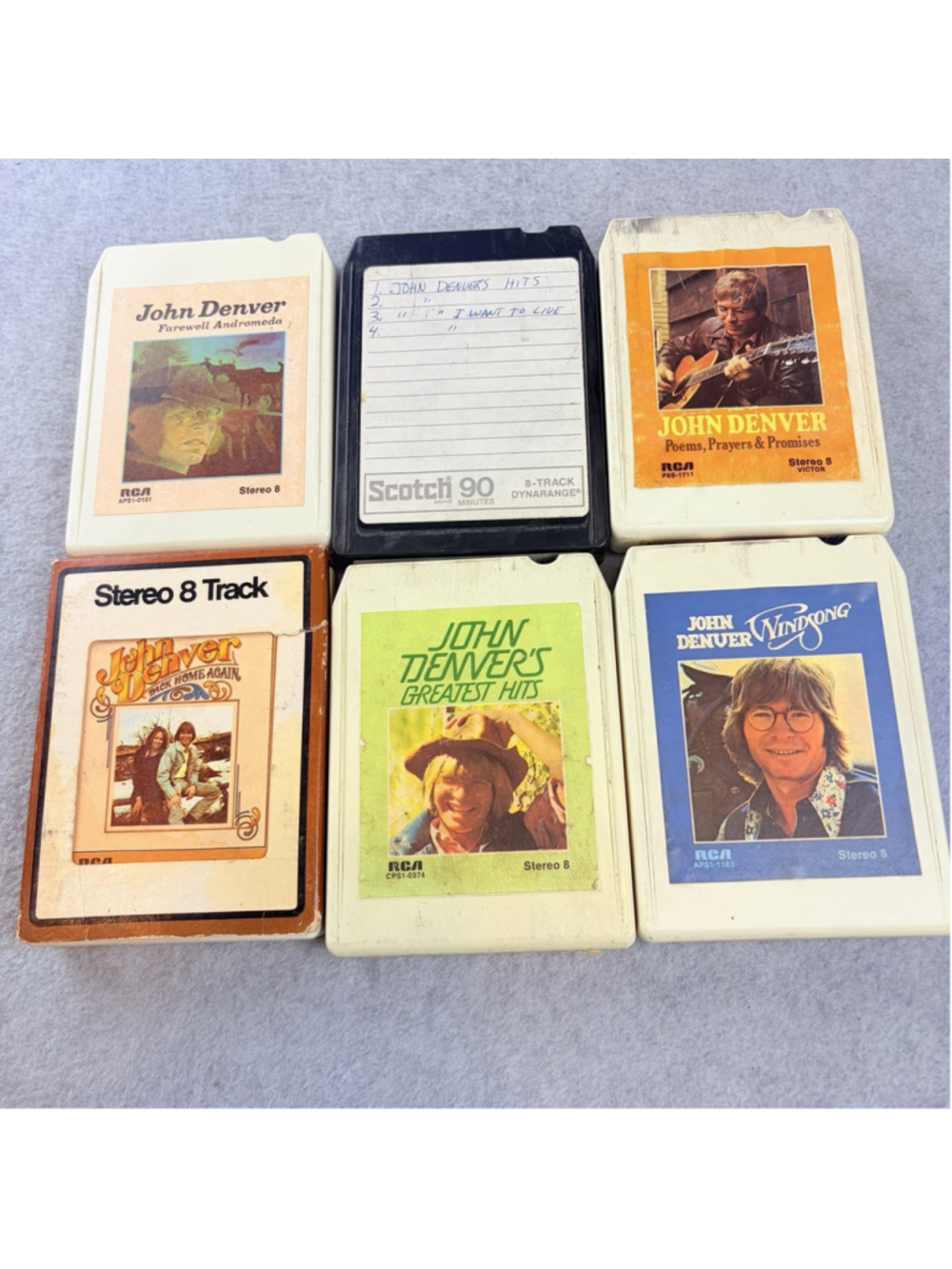 John Denver 8-Track Tape Lot 6 Greatest Hits Windsong Back Home Again RCA